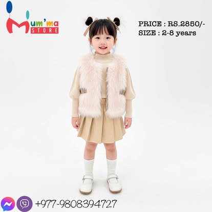 Girls Fur Vest & Skirt Set